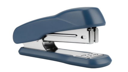 Blue stapler isolated PNG on transparent background, office supply for paper fastening and document organization