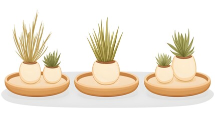 Decorative succulent plants arrangement indoor space digital illustration minimalist design