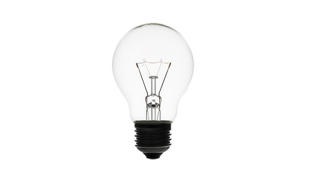 Classic light bulb isolated PNG on transparent background, clear glass incandescent lamp for electricity and lighting concepts - Powered by Adobe