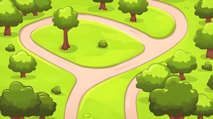 Exploring scenic paths through lush greenery nature digital art serene aerial view