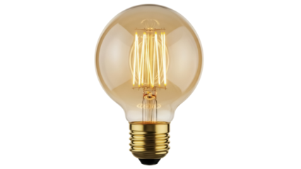 Vintage Edison bulb PNG isolated on transparent background, antique style lightbulb with glowing filament for retro design and decoration