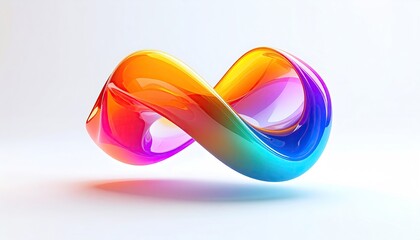 A glossy, colorful infinity symbol floating against a white backdrop