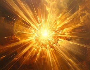 Intense golden light bursting from center with cloud formations