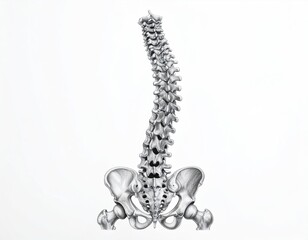 Illustration of a human spine with scoliosis, gray tones on white