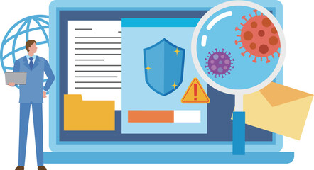 パソコンのウィルススキャンとビジネスマン