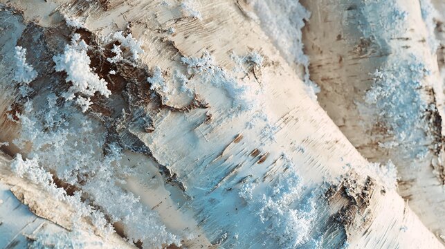 old wood texture birch bark with frost