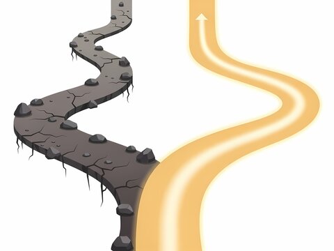 Concept illustration of two contrasting paths representing effort and endurance versus easy gratification and avoidance in decision making.