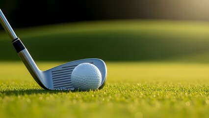 Golf club on green grass course fairway