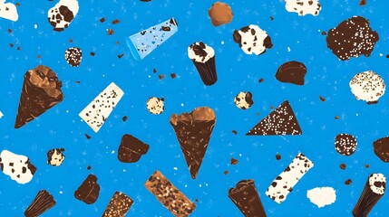 Delicious ice cream patterns vibrant blue background digital art fun dessert theme