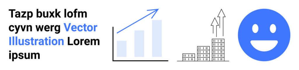 Fototapeta premium Business success, data analytics, financial growth, economic development, positivity, performance. Bar graph, upward arrows smiling emotion. Business success and data analytics concept