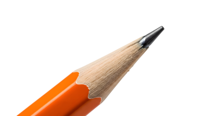 Sharpened orange pencil with exposed wood isolated on a transparent background black