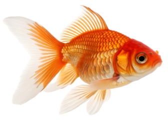 Vibrant Orange Goldfish Isolated on White Background - Common Fancy Goldfish Aquatic Pet Photography