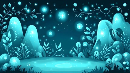 Enchanting night sky over lush mountains fantasy illustration serene nature scene