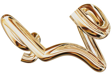 golden liquid swirl, metallic abstract shape, flowing ribbon design, contemporary art form, glossy texture, 3d render, studio isolation, transparent backdrop, elegant presentation, artistic creation
