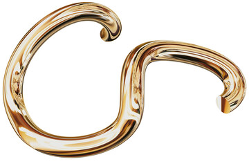 Abstract gold pipe curve isolated on transparent background beautiful gold metallic elegant luxury fluid motion line element glossy yellow material design liquid wave