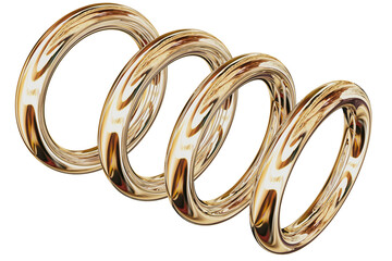 Four interconnected gold rings isolated on transparent background luxury golden metal circles elegant jewelry design concept abstract shiny reflective round shapes
