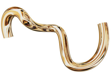 Abstract gold pipe curve isolated on transparent background beautiful gold metallic elegant luxury fluid motion line element glossy yellow material design liquid wave