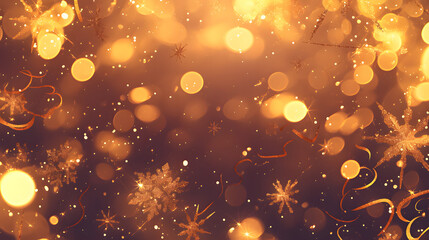 holiday background with golden bokeh and snowflakes featuring warm glowing light and festive christmas ambiance