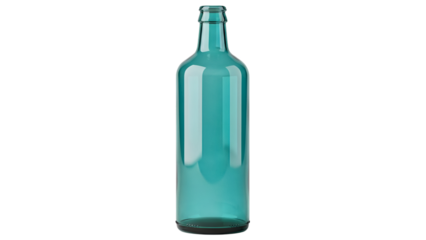 Teal glass bottle isolated on a transparent background empty