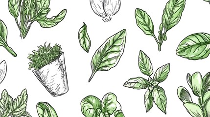 Herb garden illustrations botanical art nature background creative design artistic view