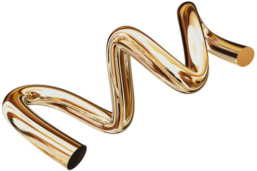 liquid gold metal pipe twisted into wavy form with shiny surface and soft reflections on transparent background, abstract element for premium advertising and luxurious web design