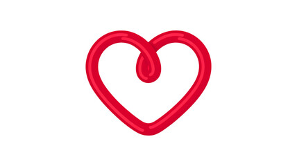Red Heart Shape in Simple Design with Bright Color on White Background for Valentines Day