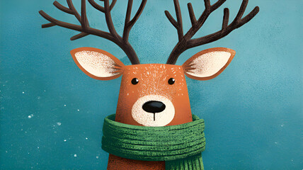 christmas reindeer with red ribbon