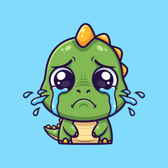 Fototapeta premium Cute Sad Dinosaur Crying Cartoon Vector Icon Illustration Animal Icon Concept Isolated Premium Vector Flat Cartoon Style.