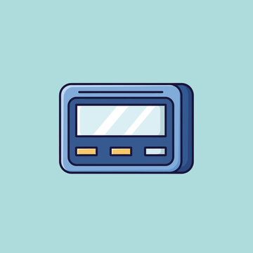 Retro Pager Device Illustration on a Light Blue Background.