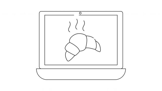 A laptop displays a croissant with steam above it on its screen