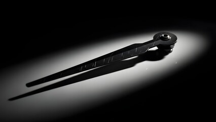 Macro Close-Up of a Worn Black Metal Gauge Needle or Clock Hand Illuminated by a Dramatic Spotlight