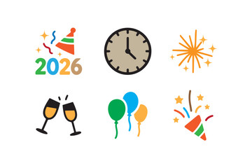 Happy New Year Icon Design Collection on white background.