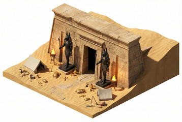 Isometric Ancient Egyptian Temple Entrance with Anubis Statues