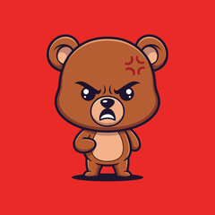 Obraz premium Cute angry bear cartoon character illustration.