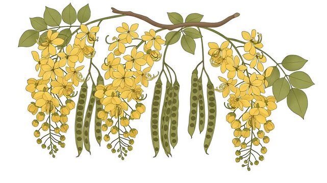 Yellow Cassia Fistula Flowers Hanging Down From A Branch