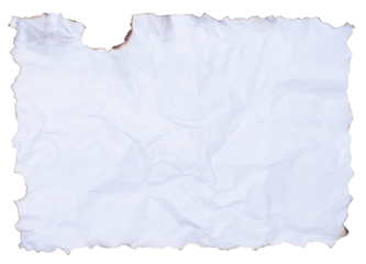 Crumpled burnt empty sheet of paper on a white background