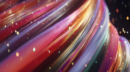 Abstract Swirling Multi Colored Lines with Golden Particles Against Dark Background Creates a Modern and Dynamic Visual Effect with Depth and Texture