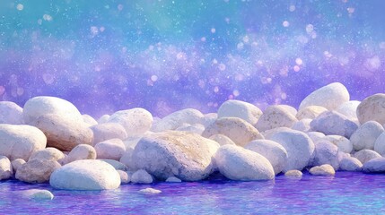 Abstract Pixelated Rocks in Soft Blue And Purple Light with Sparkling Effects Background