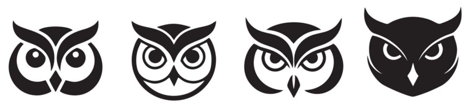 Owl Head Logo Silhouette Vector Set in Four Different Styles