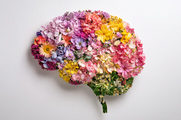 Vibrant floral brain arrangement symbolizing creativity and intelligence