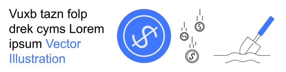 Savings, financial growth, investments, economy, wealth management, profit. Dollar sign, falling coins and shovel in soil. Financial growth and investment opportunities © robu_s