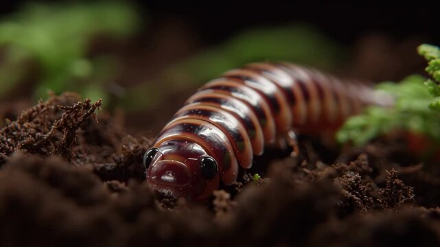 Unique close-up of a colorful caterpillar exploring its forest habitat in nature