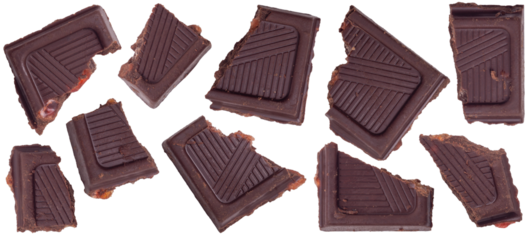 Isolated broken chocolate bars collection on a white background