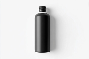 Sleek black plastic water bottle on white background