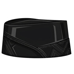 Black Kufi Hat with Decorative Stitching on Band