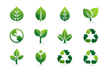 Eco friendly green leaf and recycling logos for sustainable business