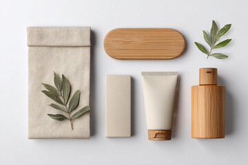 Eco friendly skincare products in natural materials and packaging