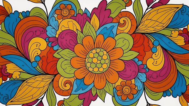 Vibrant Psychedelic Floral Swirls Pattern Background Animation Loop