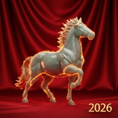 Year of the Fire Horse 2026 volcanic black horse with lava cracks