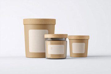 Set of eco friendly reusable bamboo lid jars and containers